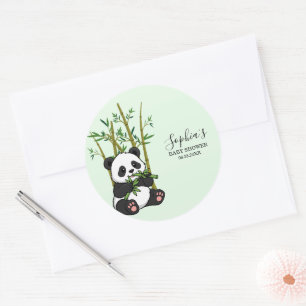 Cute Panda Bamboo Diaper Raffle Mint Baby Shower Classic Round Sticker