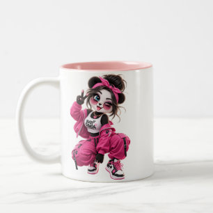 Cute Panda Barista Coffee Lover Illustration Two-Tone Coffee Mug
