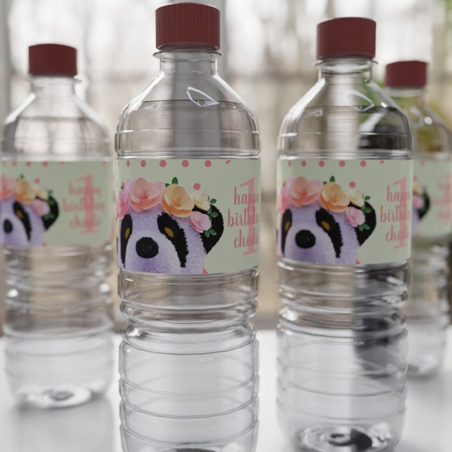 Cute Panda Bear Age Birthday Party Water Labels (Just add your name and birthday age to these cute panda water bottle labels)