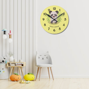 Cute Panda Bear Amid Bamboo Round Clock