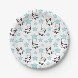 Cute Panda Bear Among The Stars   Baby Paper Plate
