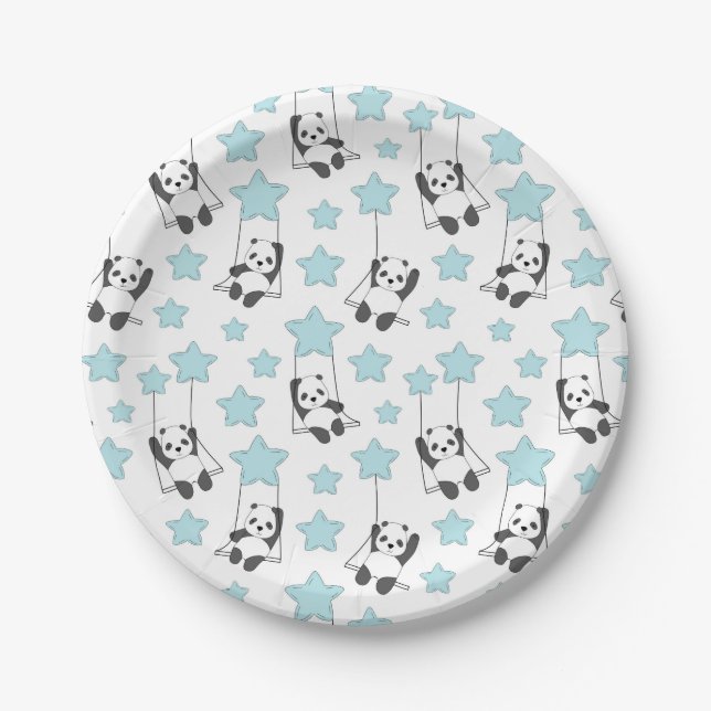 Cute Panda Bear Among The Stars | Baby Paper Plate (Front)