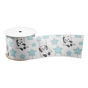 Cute Panda Bear Among The Stars   Baby Satin Ribbon