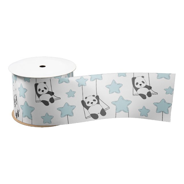Cute Panda Bear Among The Stars | Baby Satin Ribbon (Spool)