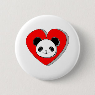 Cute Panda Bear And Red Heart Drawing 6 Cm Round Badge