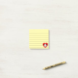 Cute Panda Bear And Red Heart Drawing Lined 3x3 Post-it Notes
