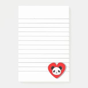 Cute Panda Bear And Red Heart Drawing Lined Post-it Notes