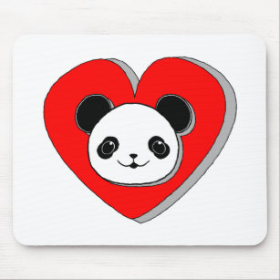 Cute Panda Bear And Red Heart Drawing Mouse Mat