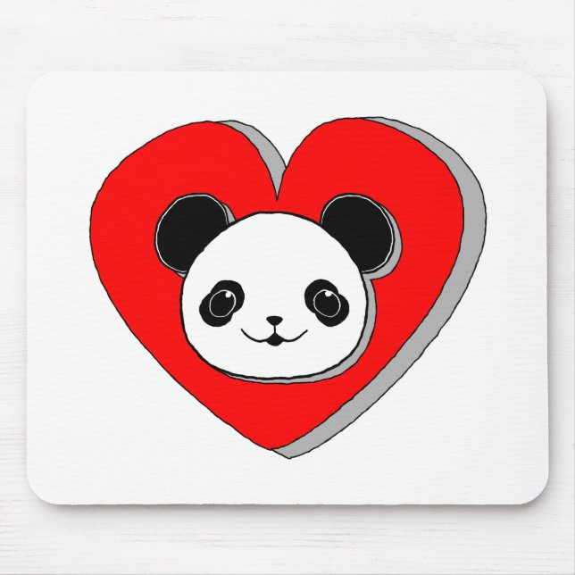 Cute Panda Bear And Red Heart Drawing Mouse Mat (Front)