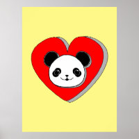 Cute Panda Bear And Red Heart Drawing