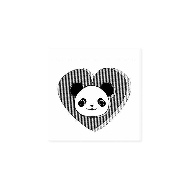 Cute Panda Bear And Red Heart Drawing Rubber Stamp (Imprint)