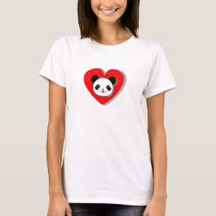 Cute Panda Bear And Red Heart Drawing T-Shirt
