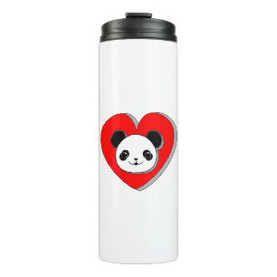 Cute Panda Bear And Red Heart Drawing Thermal Tumbler