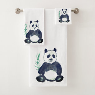 Cute Panda Bear Animal Bamboo Watercolor Bath Towel Set