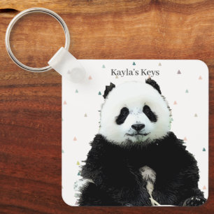 Cute Panda Bear Animal Pattern Custom Name Kid's Key Ring