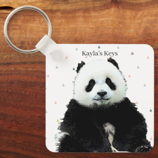 Cute Panda Bear Animal Pattern Custom Name Kid's Key Ring