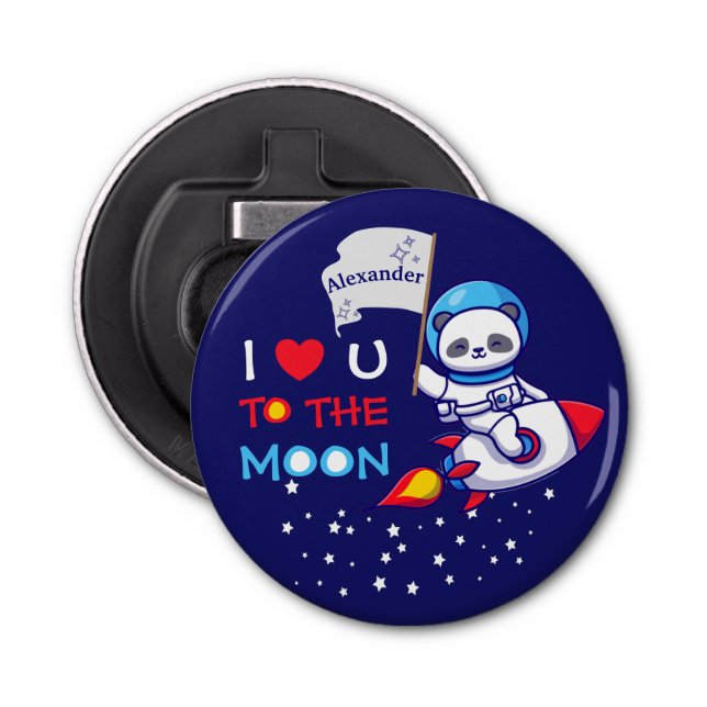 Cute Panda Bear Astronaut On Rocket Ship Kids  Bottle Opener (Front)