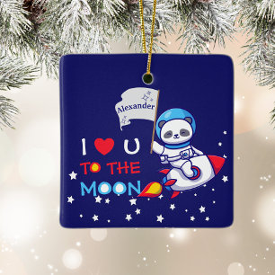 Cute Panda Bear Astronaut On Rocket Ship Kids  Ceramic Ornament
