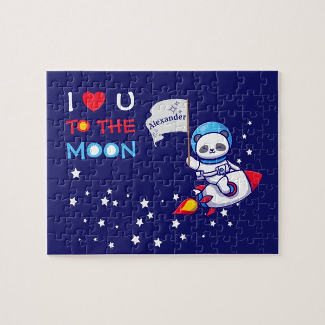 Cute Panda Bear Astronaut On Rocket Ship Kids  Jigsaw Puzzle (Horizontal)