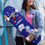 Cute Panda Bear Astronaut On Rocket Ship Kids  Skateboard<br><div class="desc">Introducing the Cute Panda Bear Astronaut on Rocket Ship Birthday design! This adorable navy blue design is perfect for any baby boy's personalised birthday celebration. The cute kids cartoon features a kawaii panda bear astronaut flying through outer space on a rocket ship. With the heartwarming message "I love you to...</div>