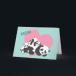 Cute Panda Bear Babies Mother's Day Card<br><div class="desc">This adorable Mother's Day card features a mama Panda Bear with two baby bears crawling on her in front of a large pink heart. The images are placed on a mint green background, with the text "MOM" in darker green. The inside has three text fields for you to customise. This...</div>