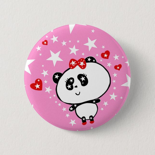 Cute Panda Bear Baby Girl Kawaii Art by LeahG 6 Cm Round Badge (Front)