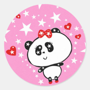Cute Panda Bear Baby Girl Kawaii Art by LeahG Classic Round Sticker