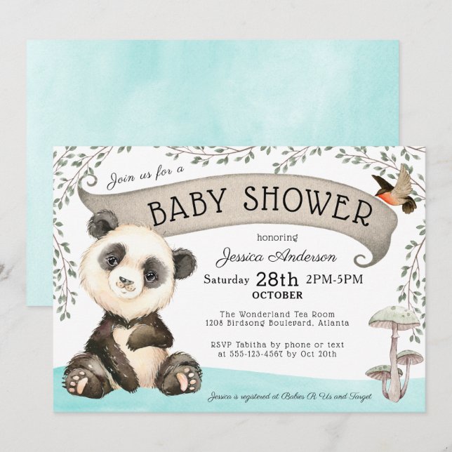 Cute Panda Bear Baby Shower Invitation (Front/Back)