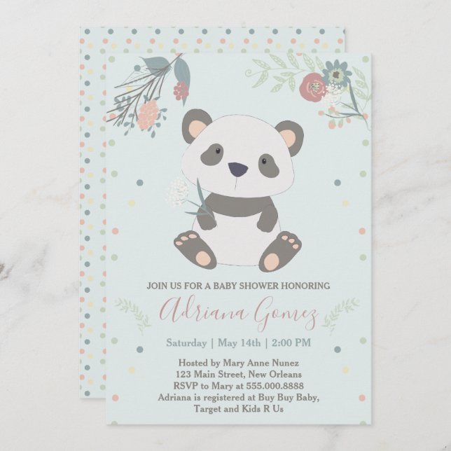 Cute Panda Bear Baby Shower Invitation (Front/Back)