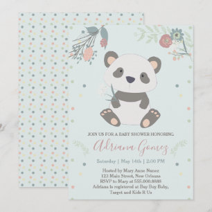 Cute Panda Bear Baby Shower Invitation