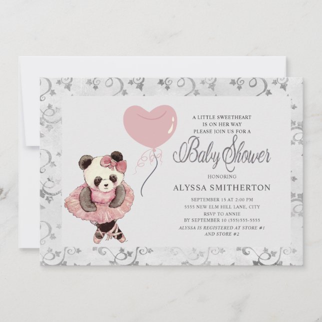 Cute Panda Bear Ballerina Baby Girl Shower Invitation (Front)