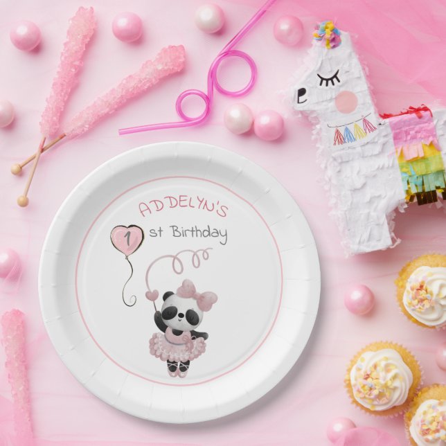 Cute Panda Bear Ballerina Pink Child's Birthday  Paper Plate (Party)