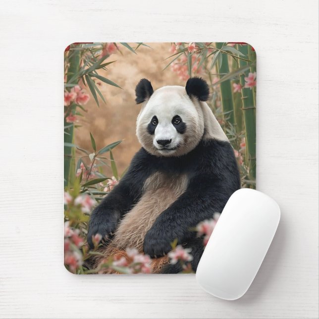 Cute Panda Bear Bamboo Art Mouse Mat (With Mouse)