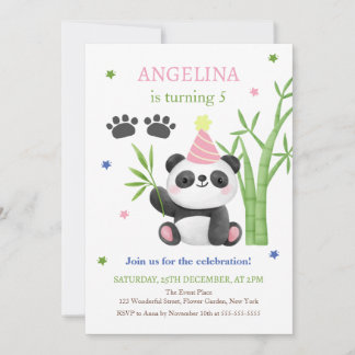 Cute Panda Bear Bamboo Birthday Invitation