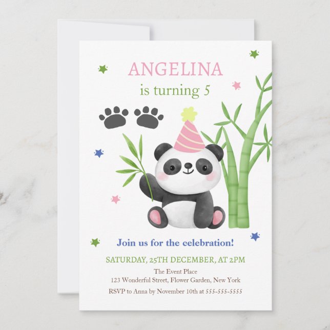 Cute Panda Bear Bamboo Birthday  Invitation (Front)