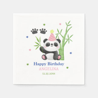 Cute Panda Bear Bamboo Birthday  Napkin