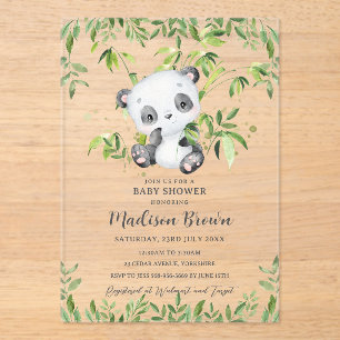 Cute Panda Bear Bamboo Greenery Baby Shower  Acrylic Invitations