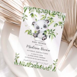 Cute Panda Bear Bamboo Greenery Baby Shower  Invitation