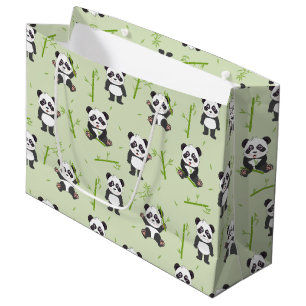 Cute Panda Bear Bamboo Kawaii Animals Pattern Large Gift Bag