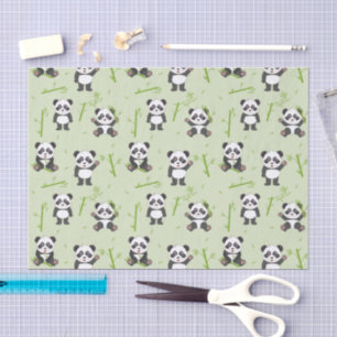Cute Panda Bear Bamboo Kawaii Animals Pattern Tissue Paper