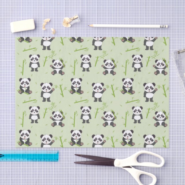 Cute Panda Bear Bamboo Kawaii Animals Pattern Tissue Paper (Craft)