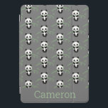 Cute Panda Bear Bamboo Pattern Grey Custom Name iPad Pro Cover<br><div class="desc">This cute iPad case features a whimsical pattern of panda bears climbing bamboo in grey. Personalise it with your name. Great gift idea!</div>