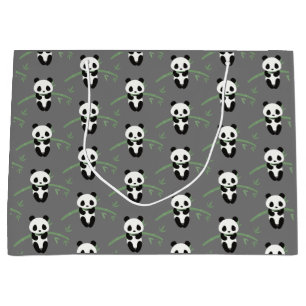 Cute Panda Bear Bamboo Pattern Grey Large Gift Bag