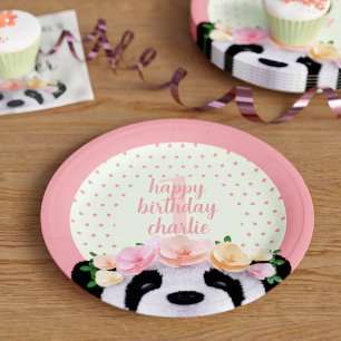 Cute Panda Bear Birthday Age Peach Paper Plates