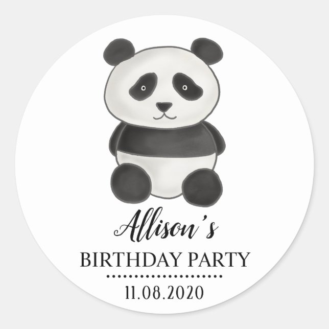 Cute Panda Bear Birthday Party Classic Round Sticker (Front)