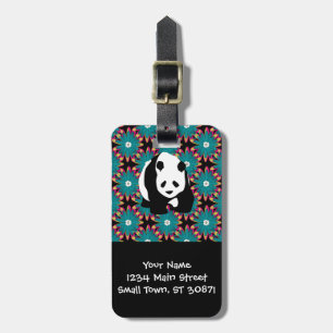 Cute Panda Bear Blue Pink Flowers Floral Pattern Luggage Tag
