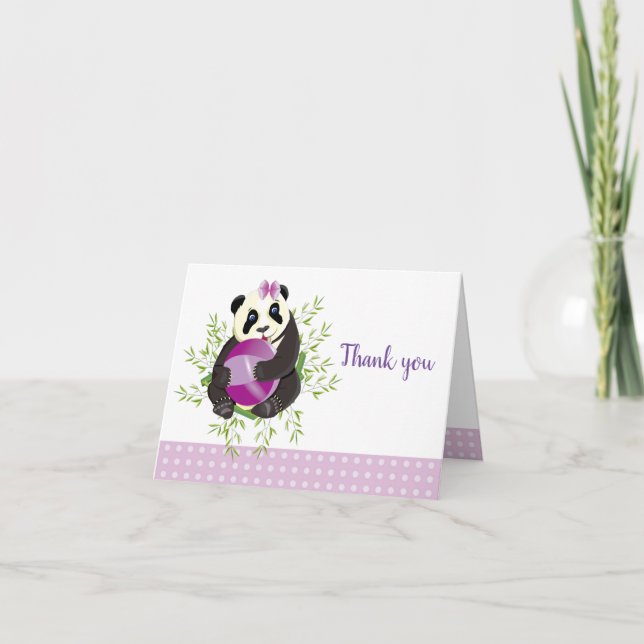 Cute Panda Bear Blush Pink Dots Baby Shower Thank  Thank You Card (Front)