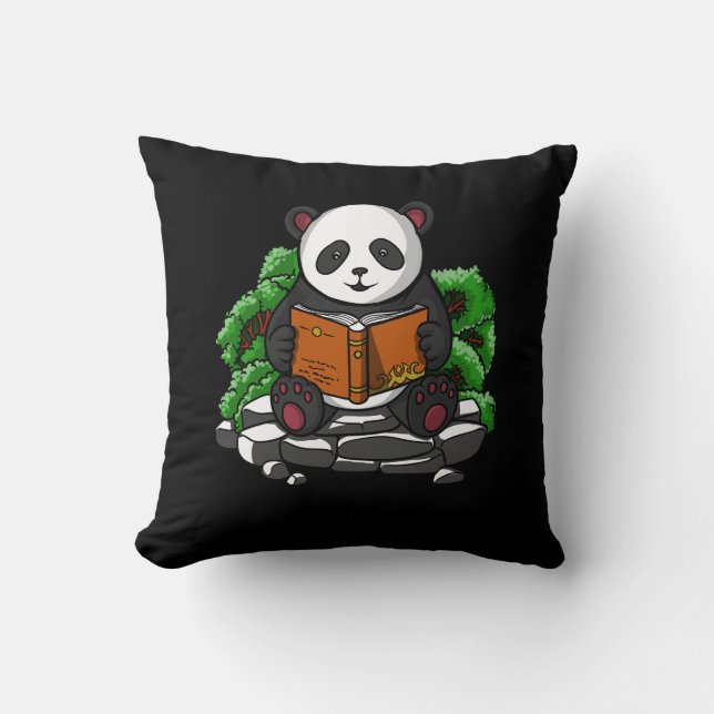 Cute Panda Bear Book Reading Lover Animal Cushion (Front)