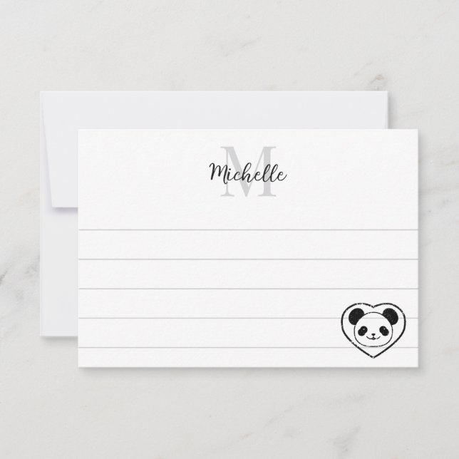 Cute Panda Bear Cartoon  Custom Lined Monogram Card (Front)