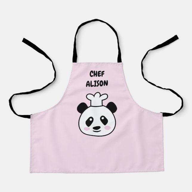 Cute panda bear chef cartoon custom kid's apron (Front)